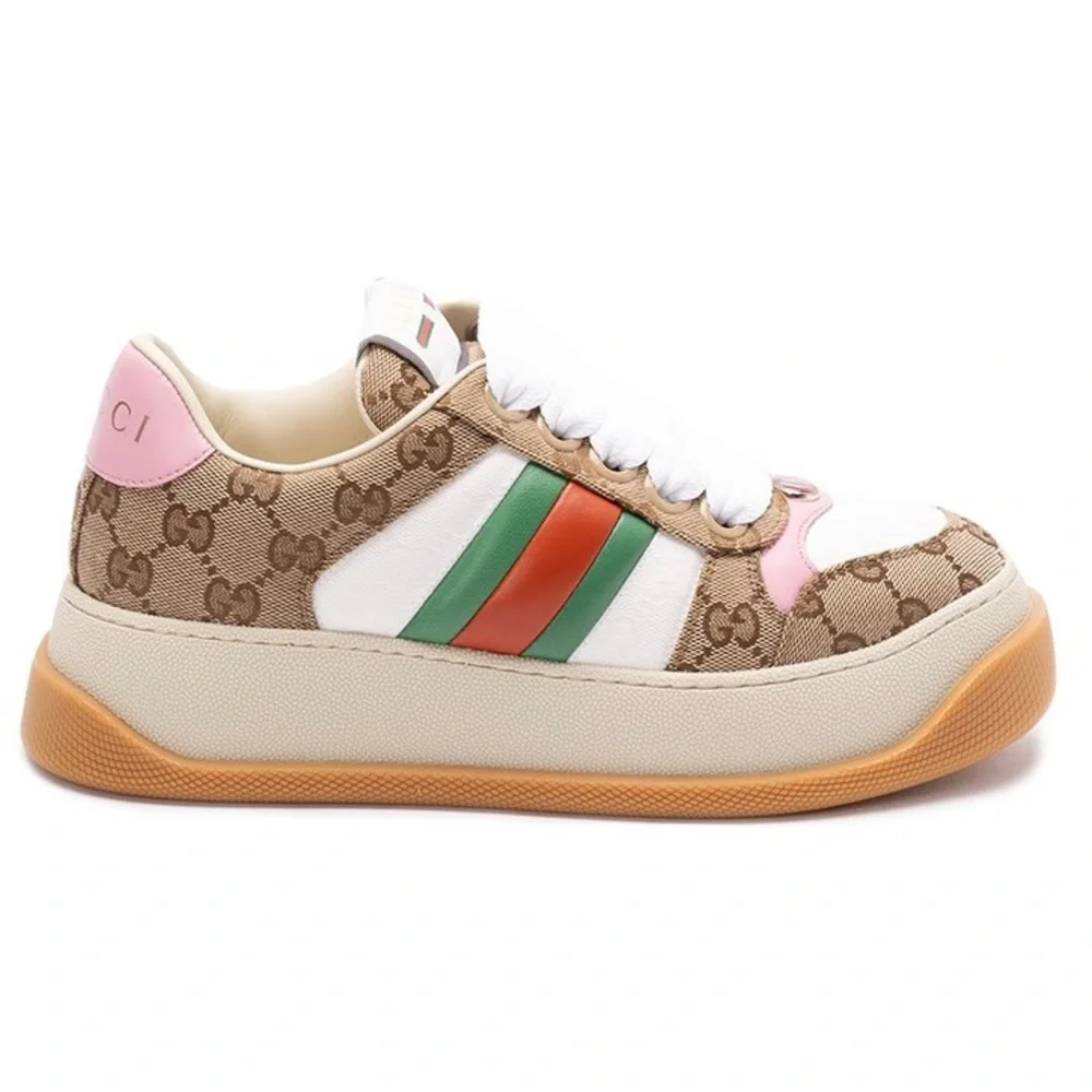 GUCCI Double Screner GG logo web stripe platform sneakers - Picture 1 of 5